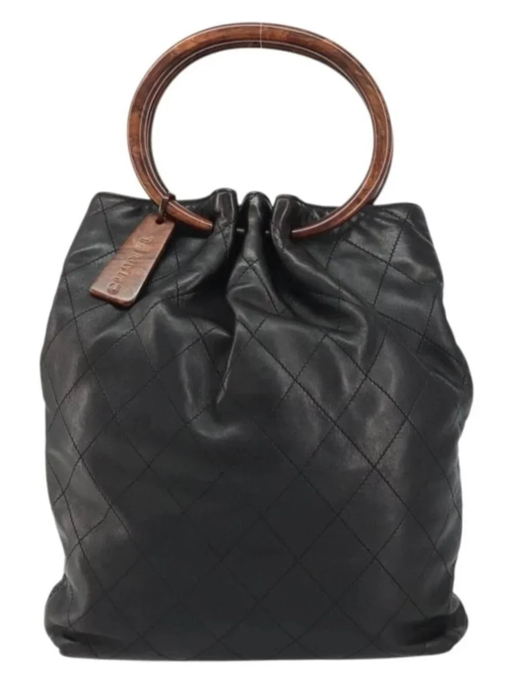CHANEL Matelasse Hand Bag Leather Black Gold CC Auth ka1043